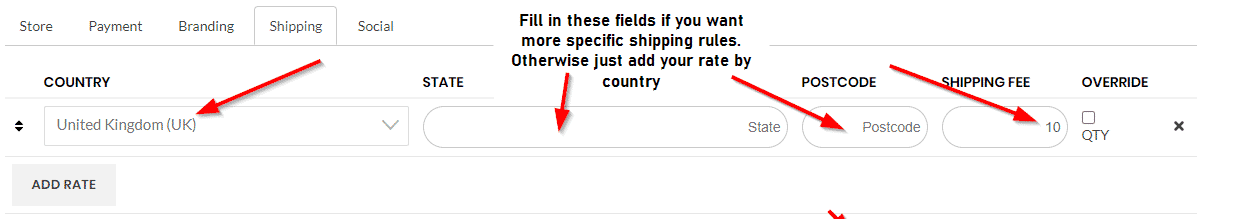 shipping add rate country